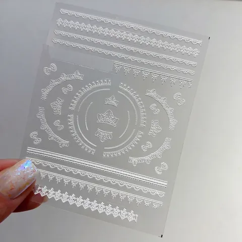 Nail Art Stickers Embossed Relief Vintage Lace Crown Bowtie Self Adhesive Retro Stereoscopic Decals White Black
