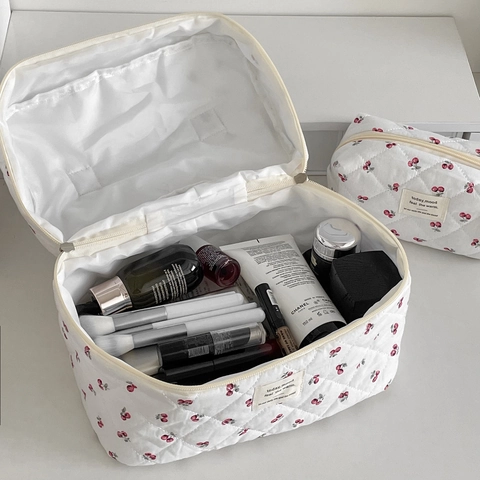 Borsa Per Trucco In Cotone Trapuntato Stampa Ciliegia Rossa Organizzatore Da Viaggio Per Cosmetici Fresco Dolce
