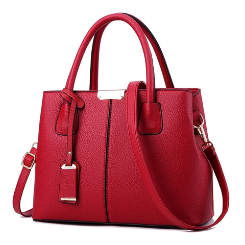 Large Capacity Women Tote Handbag Lychee Pattern PU Leather Shoulder Bag Gold Hardware Multi Compartment Solid Color