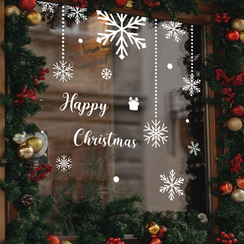 Kerst Raamstickers Statisch Witte Sneeuwvlok Happy Christmas PVC Stickers Feestdagen Glas Huis Decoratie