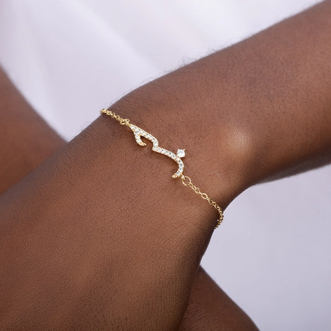 Arabic Letter Love Declaration Bracelet Copper Micro Pave Zircon Adjustable Chain Jewelry For Women