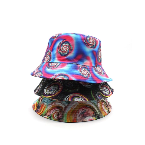 Reversible Bucket Hat 3D Galaxy Digital Print Breathable Cotton Blend Flat Top Sunshade Outdoor Hip Hop Style