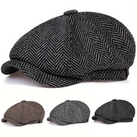 Coppola da Strillone Vintage a Spina di Pesce per Donna Stile Britannico Berretto Ottagonale in Misto Cotone Baker Boy