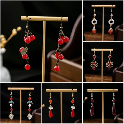 Traditional Chinese Style Drop Earrings For Women Resin Alloy Retro Ethnic Floral Long Dangle Jewelry For Cheongsam Hanfu