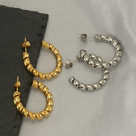 Orecchini a Cerchio con Trama a Treccia in Acciaio Inossidabile Placcato Oro 18K per Donna Orecchini Geometrici a Spirale