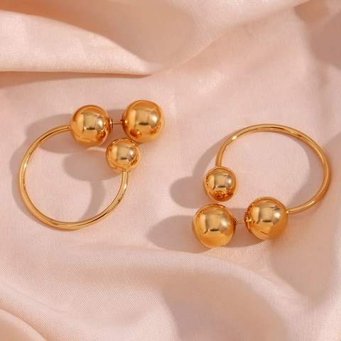 316L Edelstahl Creolen 18K Vergoldet Multi-Ball Geometrische Übertriebene C-Form Polierter Schmuck Für Damen