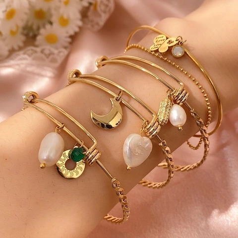 Set di Bracciali Vintage in Acciaio Inossidabile Oro per Donna Ciondolo Luna Cuore Farfalla Simbolo Infinito Bracciale Regolabile Gioielli Regalo
