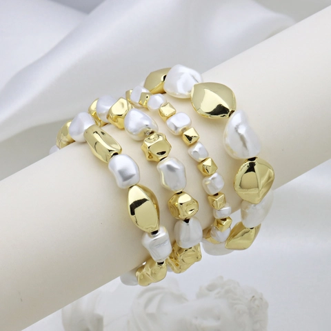 Pulsera De Perlas Barrocas Artificiales De Cuentas Cobre Chapado En Oro Cuentas Irregulares Joyería Elegante Para Mujer