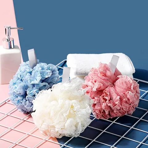 Soft Bath Sponge Shower Ball PE Mesh Polyester Lace For Body Cleaning Bathroom Accessories With Hanging Rope