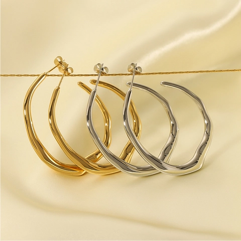 Orecchini A Cerchio A Forma Di C Irregolari In Acciaio Inossidabile Placcati Oro 18K Gioielli Minimalisti Esagerati Per Donna