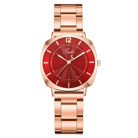 Women Fashion Quartz Watch Rose Gold Tone Metal Strap Sunray Dial Analog Display Round Case Elegant Business Wristwatch