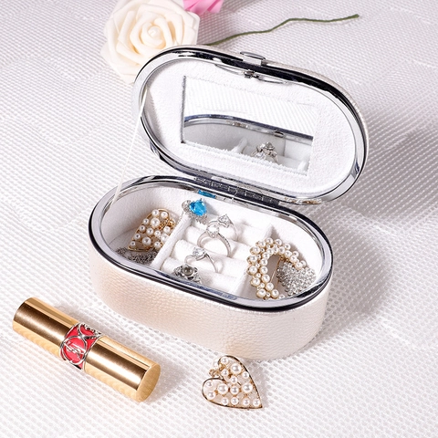 Portable Mini PU Leather Jewelry Box With Mirror Travel Jewelry Organizer Case For Earrings Rings Necklaces Storage Box