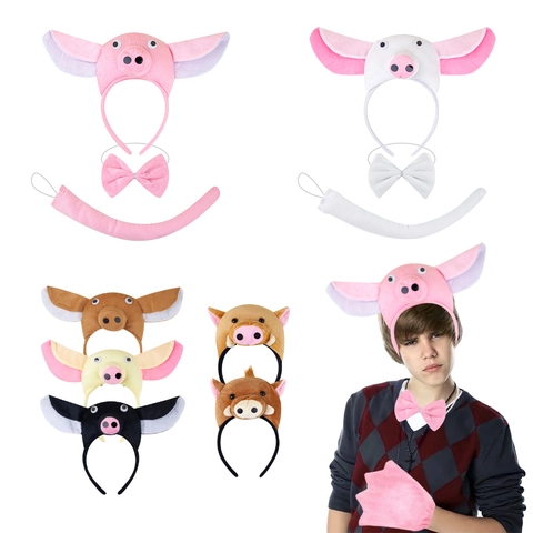 Pig Animal Cosplay Costume Set Plush Headband Ears Tail Bow Tie Gloves Tutu Skirt For Kids Performance Party Role Play