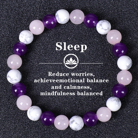 Bracciale Di Perle In Ametista Quarzo Rosa Turchese Bianco Pietre Naturali Elastico Yoga Meditazione Sonno Ansia