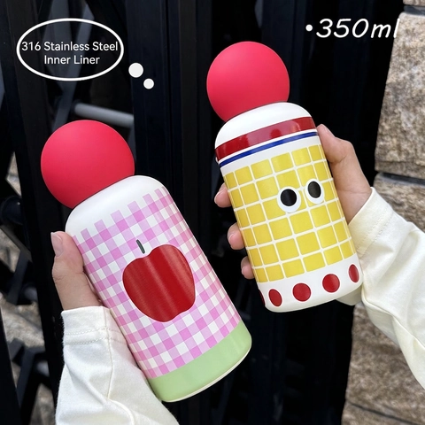 Insulated Water Bottle 316 Stainless Steel Vacuum Flask With Spherical Lid Creative Cartoon Pattern Portable Travel Cup For Kids And Adults