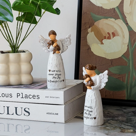 Figura De Ángel Estatua Resina Regalo Conmemorativo Mascotas Decoración Hogar Estilo Tallado Escultura Con Perro O Corazón