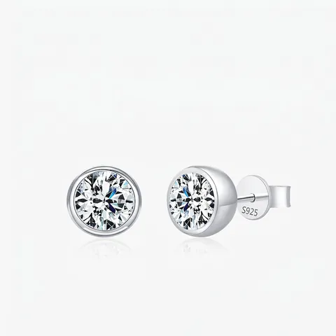 Pendientes Moissanita Plata De Ley 925 Talla Brillante Color D VVS1 Engaste En Bisel Elegante Joyería Para Mujeres