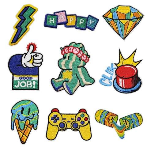 Embroidered Patches Cartoon Game Console Theme Iron On Cloth Stickers Polyester Thread Decoration For Clothing Hats Bags Cute Novelty DIY Appliques