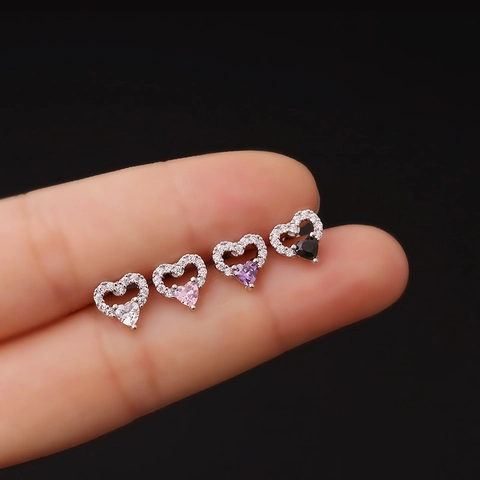 Hart Zirkoon Oorkraakbeen Stud Piercing Sieraden Roestvrij Stalen Staaf Koperen Schroefbal Rug Mode Vrouwen Accessoire