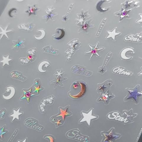 5D Stereoscopic Star Moon Nail Art Stickers Holographic Metal Manicure Decals Adhesive Decorative Supplies
