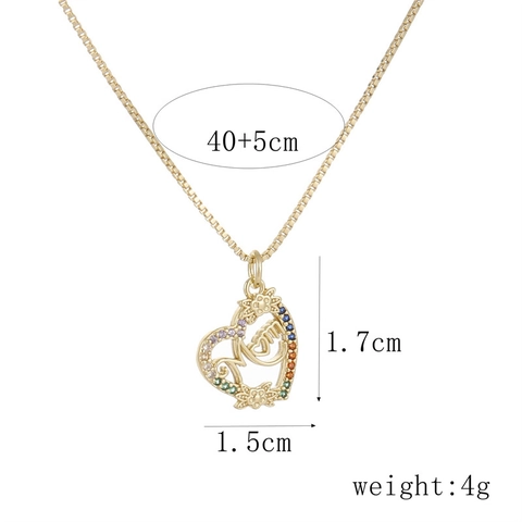 Copper MOM Heart Pendant Necklace Micro Inset Colorful Zircon Jewelry For Women Mother Gift