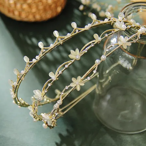 French Retro Headband Alloy With Cat Eye Stone Faux Artificial Pearl Rhinestone Floral Leaf Hair Band Wedding Party For Women