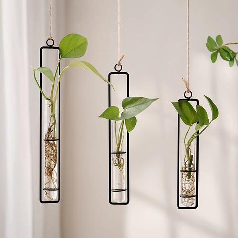 Wall Mounted Hydroponic Vase Iron Frame Glass Test Tube Planter Hanging Flower Pot Nordic Home Living Room Decor
