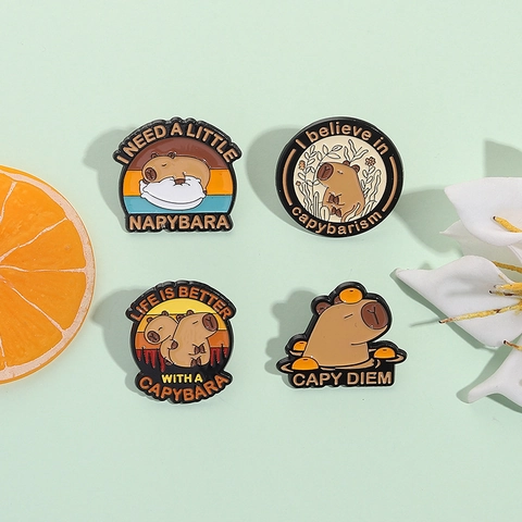 Cute Cartoon Capybara Enamel Pin Set Alloy Baking Paint Brooch Animal Badge For Clothes Bags Backpacks Decorative Fashion Jewelry Gift