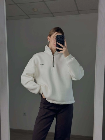 Sudadera Mujer Media Cremallera Cuello Alzado Forro Polar Ajuste Holgado Estampado Letras Manga Larga Informal