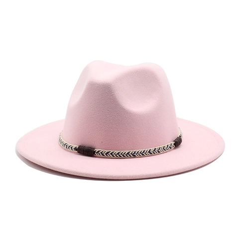 Vintage Fedora Hat Cotton Polyester Felt Wide Brim Ethnic Braided Band Pinched Crown Jazz Cap For Women Men