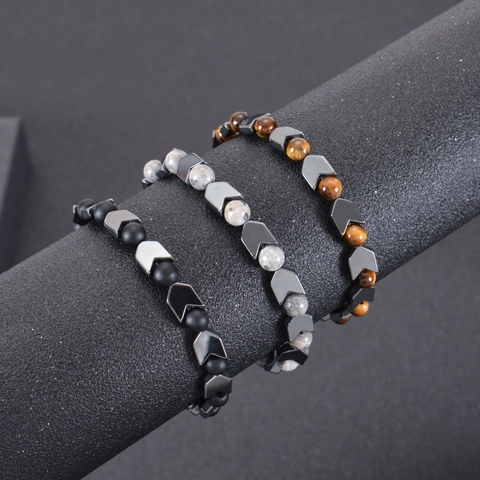 Handmade Beaded Bracelet For Men Women Natural Tiger Eye Stone Magnetic Hematite Arrow Beads Elastic Yoga Stretch Jewelry Gift