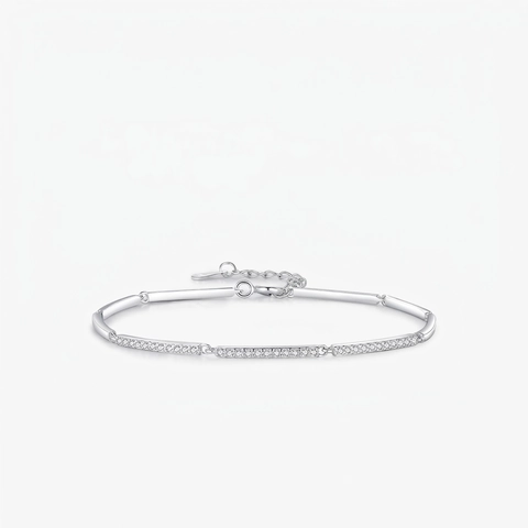Moderno Bracciale a Maglie in Argento Sterling 925 con Zirconia per Donna Moda Pendolare Business Intarsiato Geometrico Argento Gioielli