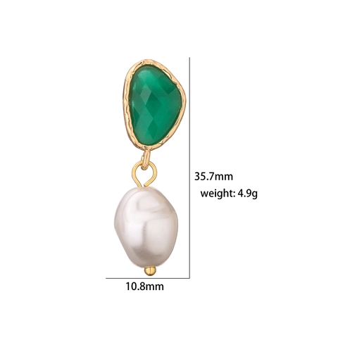 Elegant Copper Baroque Artificial Pearl Drop Earrings Vintage Geometric Rhinestone Inlaid Stud Earrings For Women Jewelry Gift