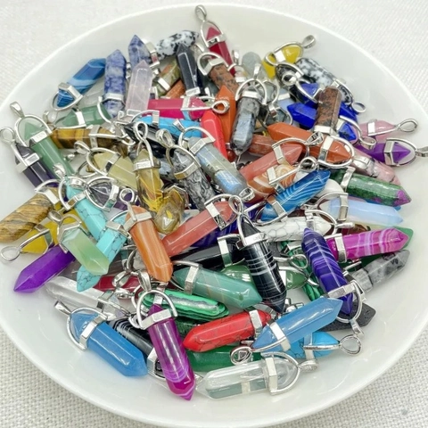 Natuursteen Hexagonale Punt Hanger Kristal Bullet Kolom Legering Genezing Reiki Sieraden Vrouwen