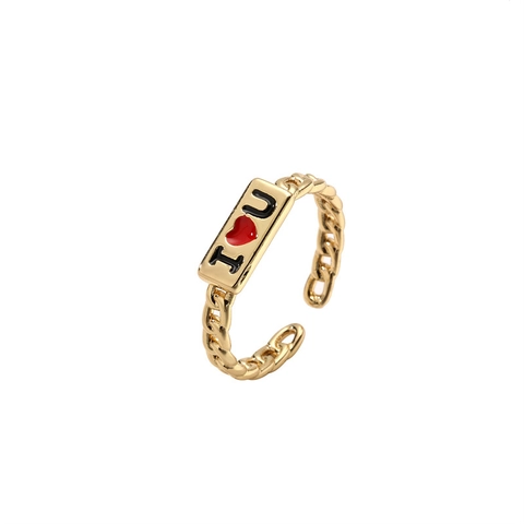 Fashion Heart Shaped Open Ring Copper Cubic Zirconia Gold Plated Adjustable Jewelry Love Letter Motif For Women