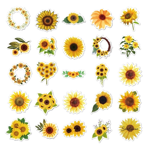Pegatinas De Girasol Vinilo Impermeables Para Portátil Botella De Agua Scrapbooking Decoración Floral Linda Estética
