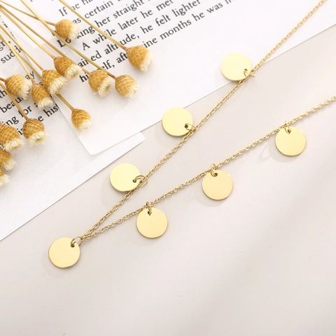 Minimalist Stainless Steel Necklace Multi Round Disc Pendants Polished Geometric Chain For Women