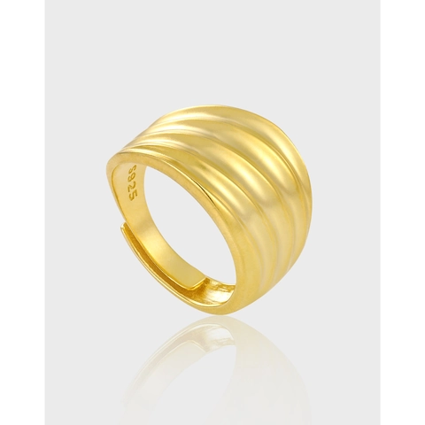 Anillo Abierto de Banda Ancha Plisado con Ondas de Plata de Ley 925 Diseño Mate Irregular Anillo Ajustable para Mujer Joyería de Moda