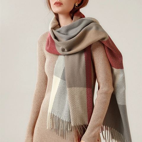 Sciarpa Calda A Quadri Da Donna Imitazione Cashmere Scialle Con Nappine Stile Britannico Pashmina Morbida Spessa