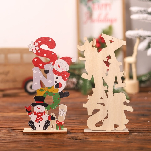Weihnachts Tischdekoration Holz Bemalt SNOW XMAS Buchstaben Weihnachtsmann Schneemann Rentier Desktop Deko Festlich