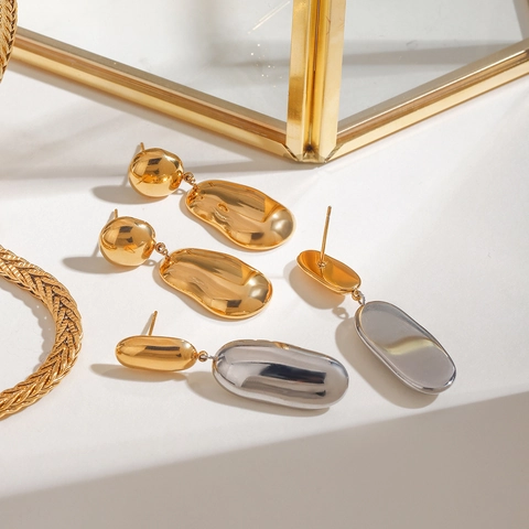 Orecchini A Lobo In Acciaio Inossidabile Bicolore Goccia D'acqua Minimalista Oro Argento Giunzione Geometrica Donna