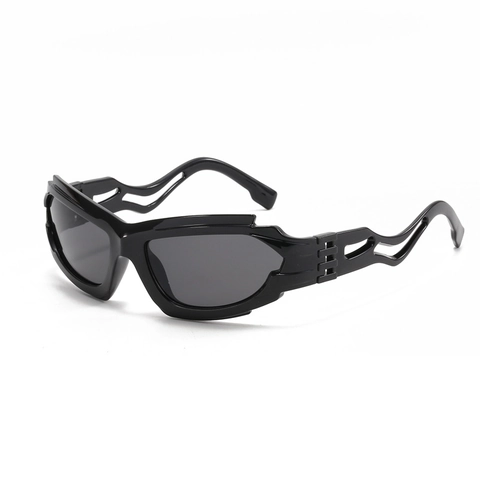 Cyberpunk Sports Sunglasses PC UV400 Protection Futuristic Y2K Hollow Wavy Temples Unisex Fashion Eyewear