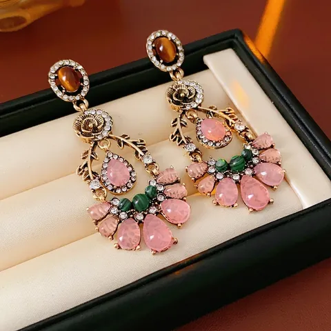Pendientes Colgantes De Flor Y Gota Vintage Con Silver Earring Post Aleación Resina Joyería Victoriana Para Mujer