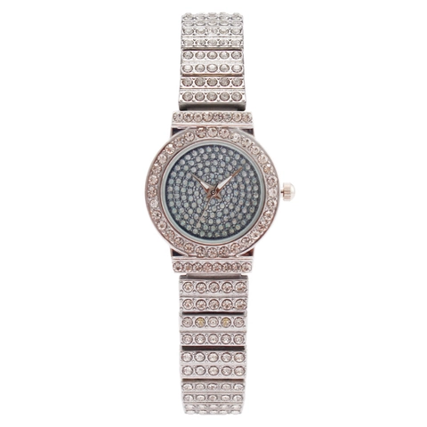 Women Quartz Watch Fashion Luxury Rhinestone Encrusted Round Dial Metal Chain Strap Jewelry Buckle Elegant Bracelet Wristwatch