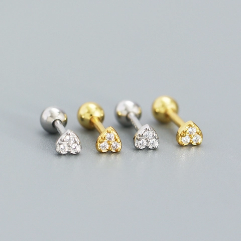 925 Sterling Silver Heart Stud Earrings Rhinestone Inlaid Screw Back Sweet Style Small Jewelry For Women Daily Gift