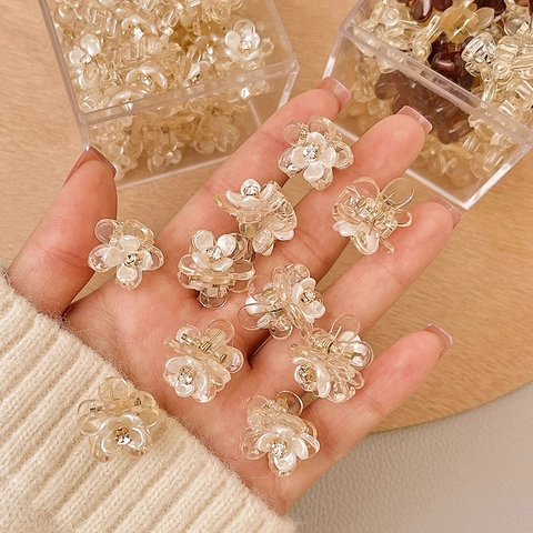 Mini Blumen Haarklammern Acrylharz Kleine Transparente Haarnadeln Mit Strasssteinen Eleganter Kopfschmuck Für Damen