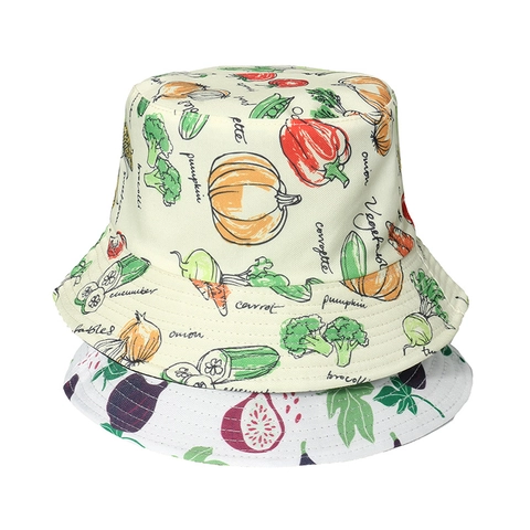 Chapeau Bob Polyester Protection Solaire Extérieur Plage Imprimé Légumes Fruits Unisexe