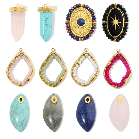 Colgantes De Piedra Natural Y Acero Inoxidable Gota Estrella Ovalado Charms DIY Fabricación De Joyas Para Mujeres