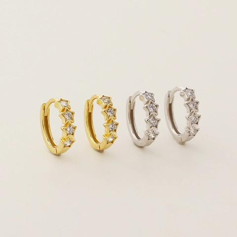 925 Sterlingsilber Stern Strass Creolen Zarte Süße Geometrische Pentagramm Ohrschnalle Schmuck Für Damen Täglich Tragen