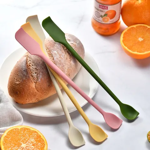 Doppelseitiger Silikon Teigschaber Löffel Hitzebeständig Langer Griff Schaber Für Marmeladengläser Backen Kuchendekoration